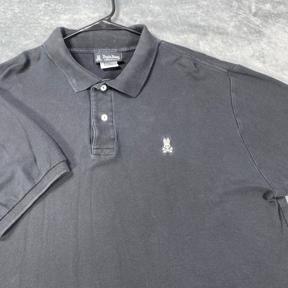 Psycho Bunny Polo Shirt Mens 2XL 8 Black Pima Cotton Skull Logo Knit Casual Peru